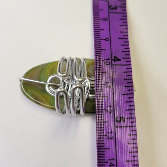 Yellow Green Agate Ring Adjustable Band Handmade Semi Precious Ring - Picture 8 of 9